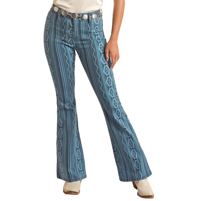 Rock & Roll Denim Women's Aztec Print Slim Fit Flare Jeans
