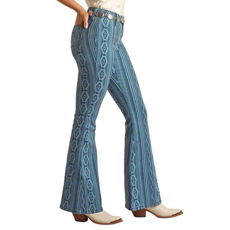 Rock & Roll Denim Women's Aztec Print Slim Fit Flare Jeans
