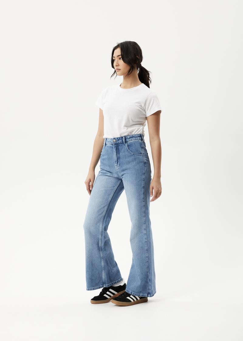 AFENDS Womens Marsha - Denim Slim Flared Jean - Worn Blue