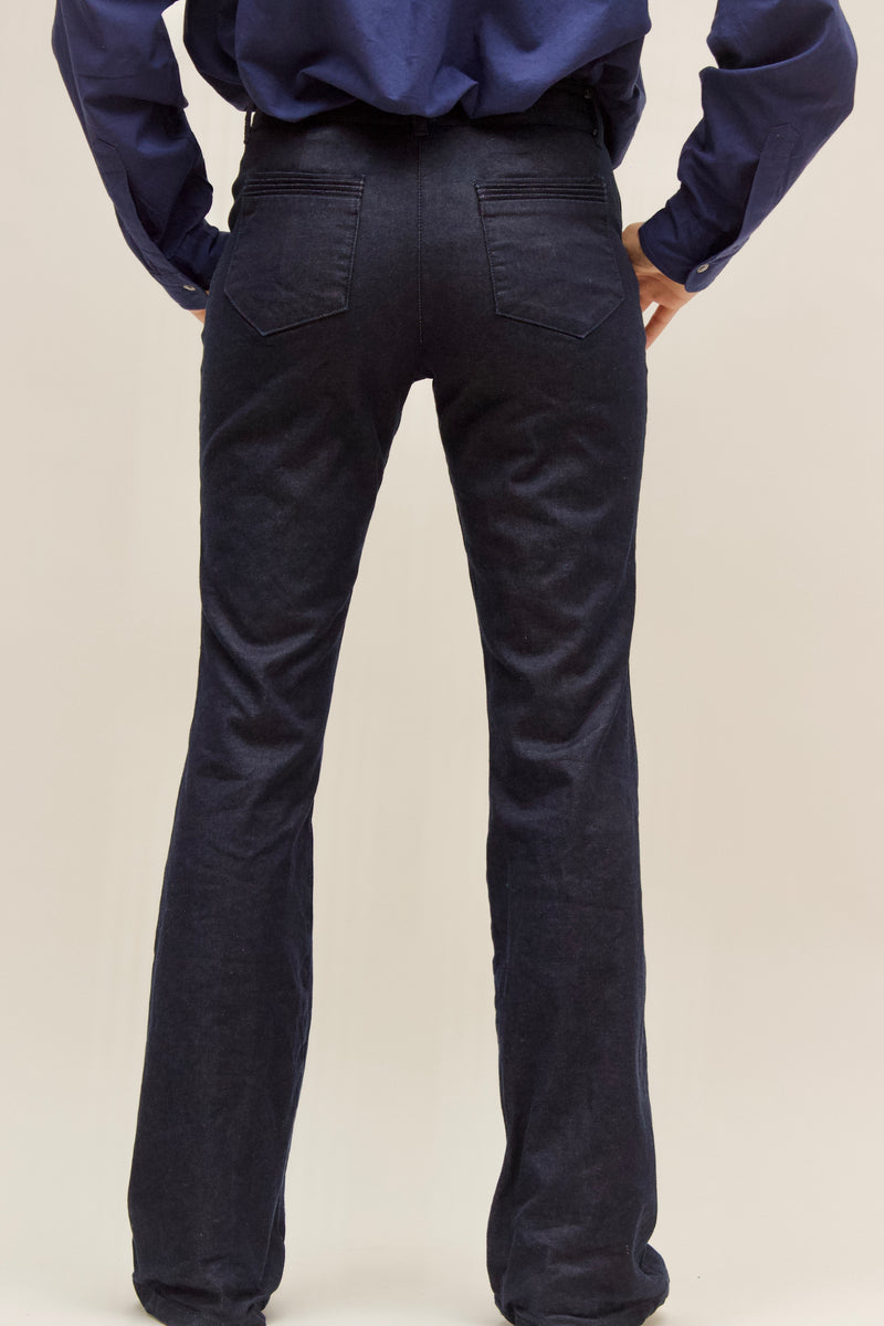 Pintucked Indigo Rinse Stretch Denim Flares