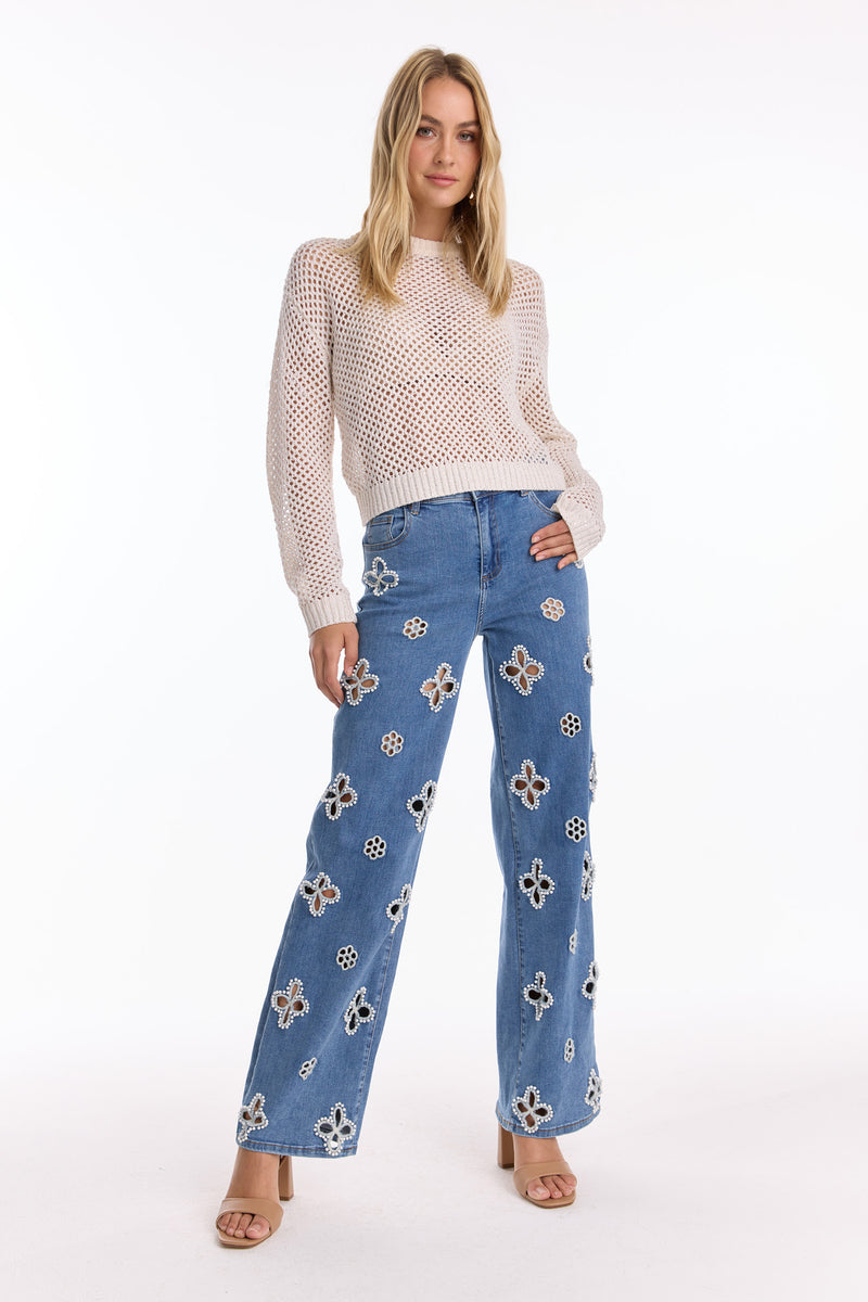 Kaia Pearl High Rise Jean - Medium Blue