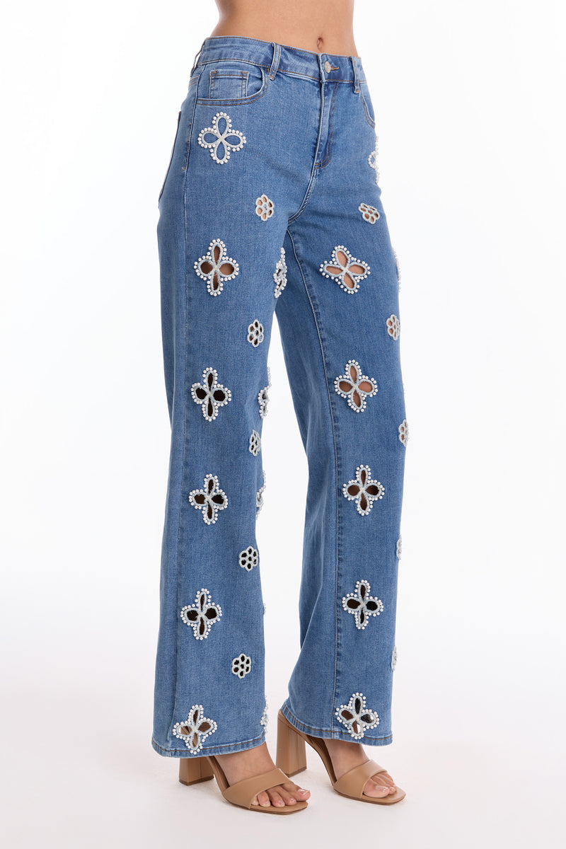 Kaia Pearl High Rise Jean - Medium Blue
