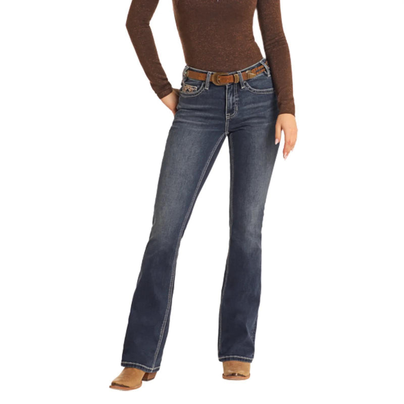 Rock & Roll Women's Steer Head Mid Rise Bootcut Jean