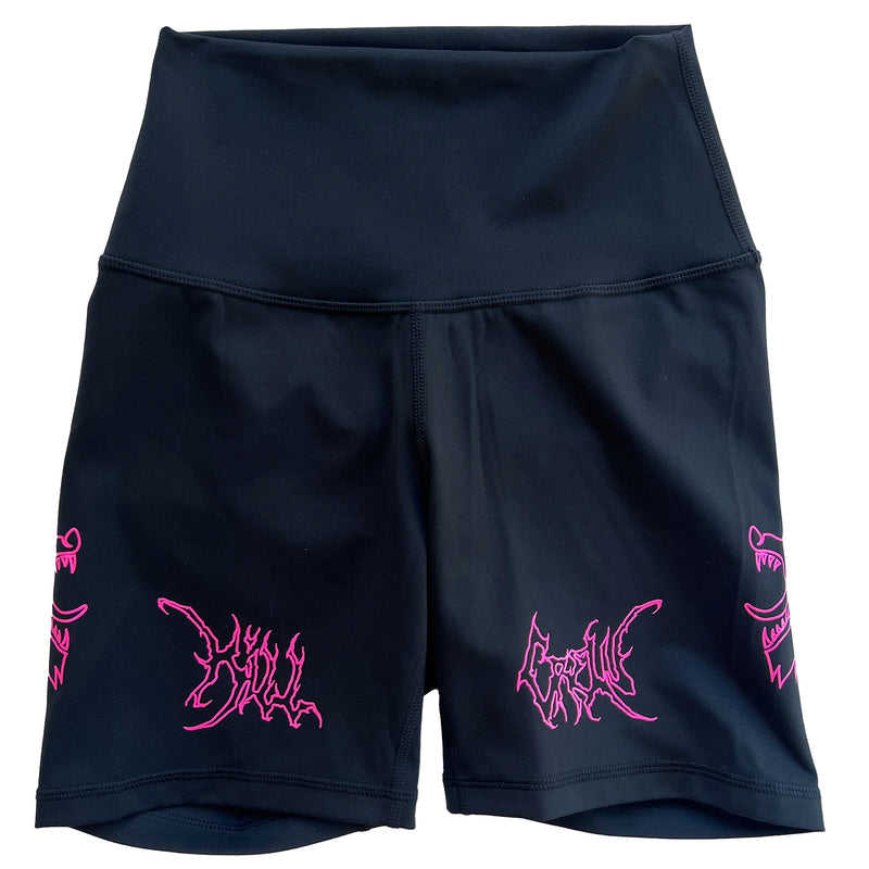 SCRUNCH WOLF BIKER SHORTS - BLACK / PINK