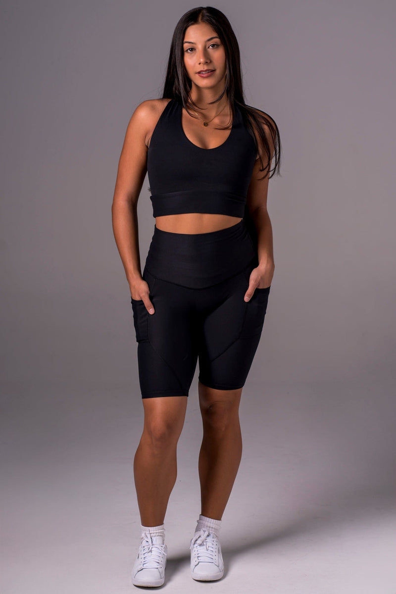 Black Dynamic High Waisted Pocket Shaper Bike Shorts