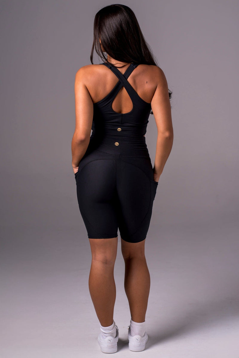 Black Dynamic High Waisted Pocket Shaper Bike Shorts
