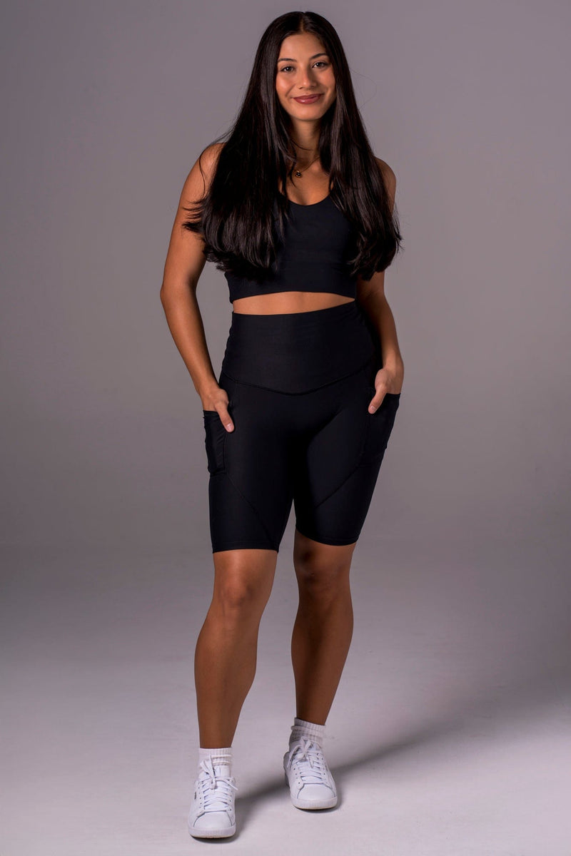 Black Dynamic High Waisted Pocket Shaper Bike Shorts