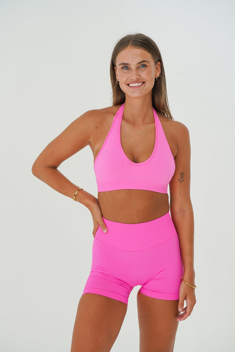 RECOIL HIGH WAIST SCRUNCH SHORTS - NEON PINK