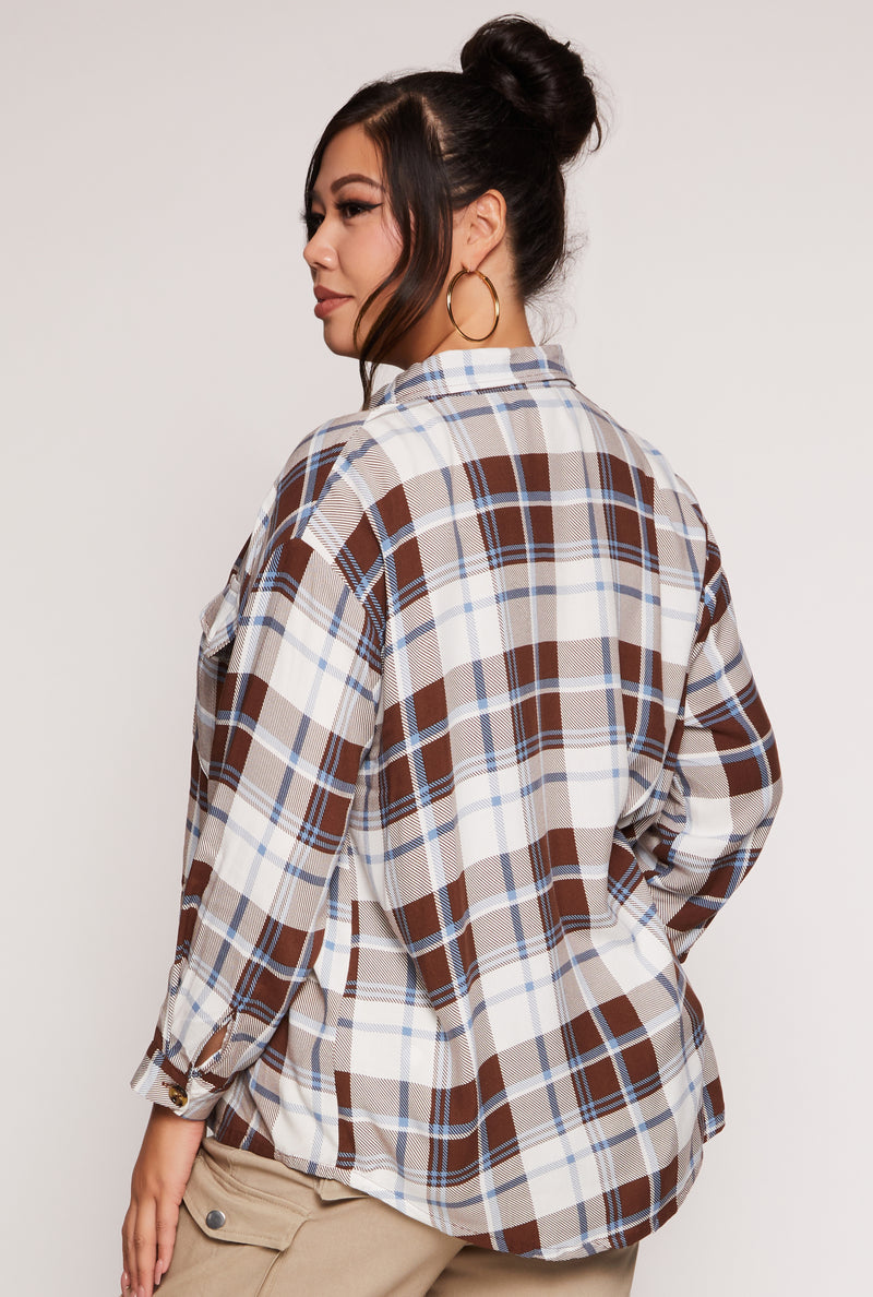 Plus Size Plaid Button Front Long Sleeve Shirt