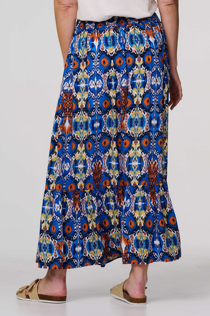 Printed Shirred High Waist Maxi Skirt