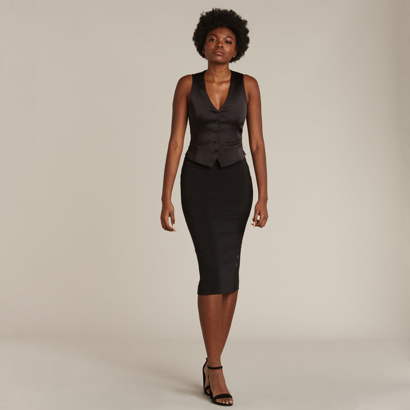 Black Pencil Tuxedo Skirt