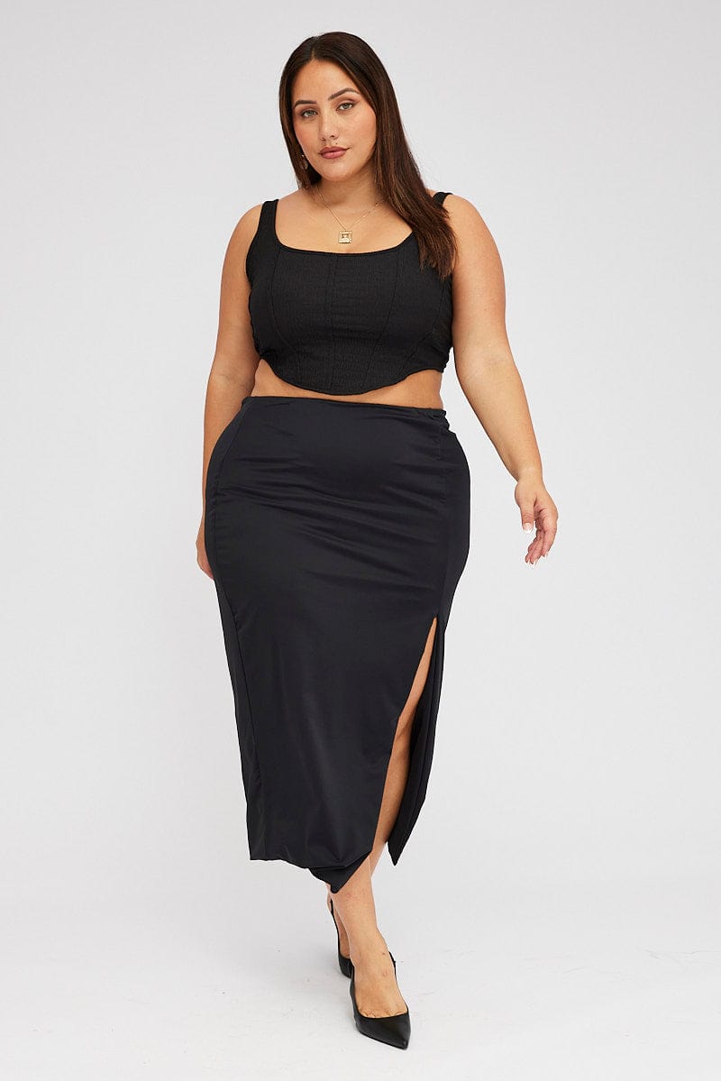 Black High Split Long Skirt Jersey