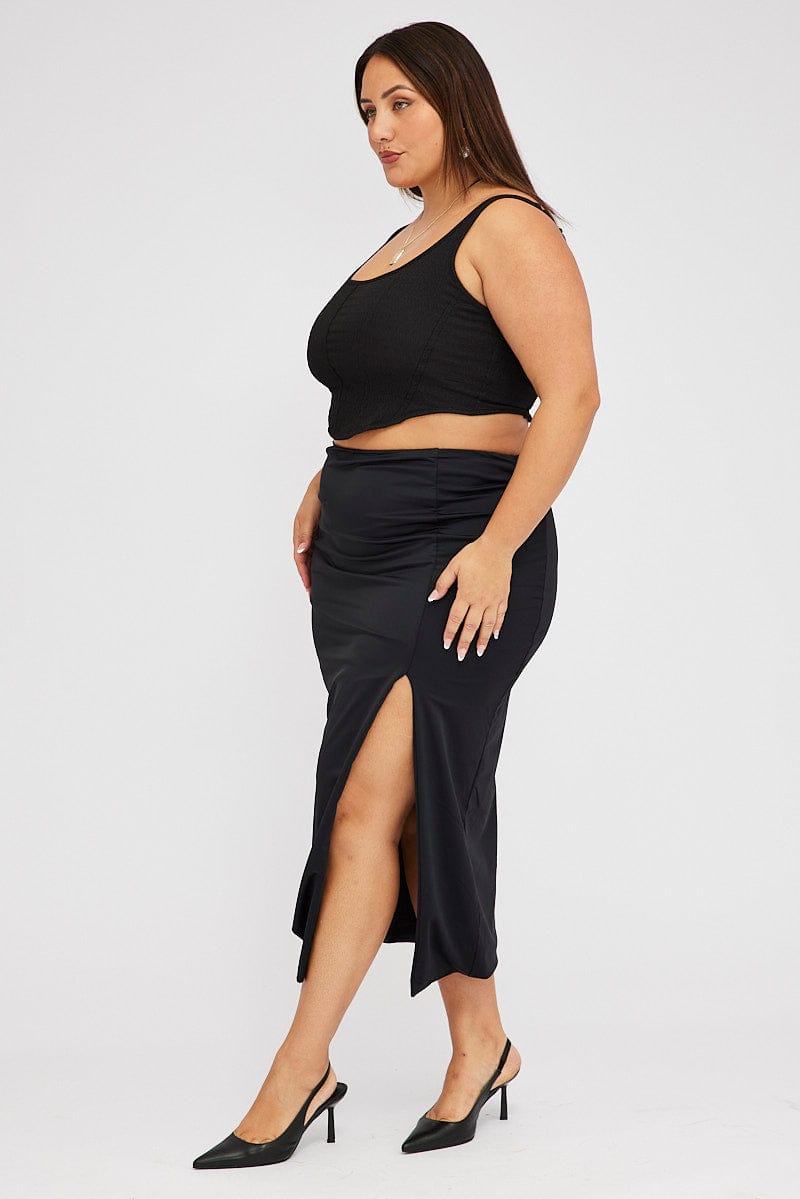 Black High Split Long Skirt Jersey
