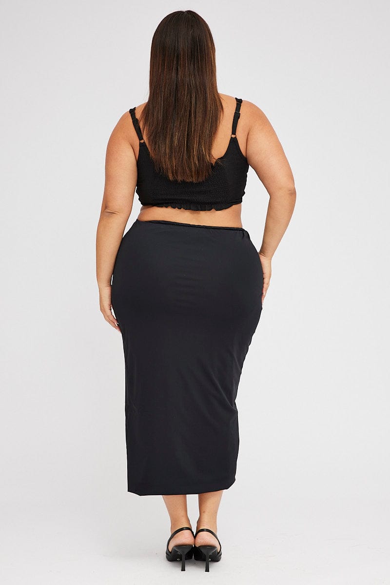 Black High Split Long Skirt Jersey