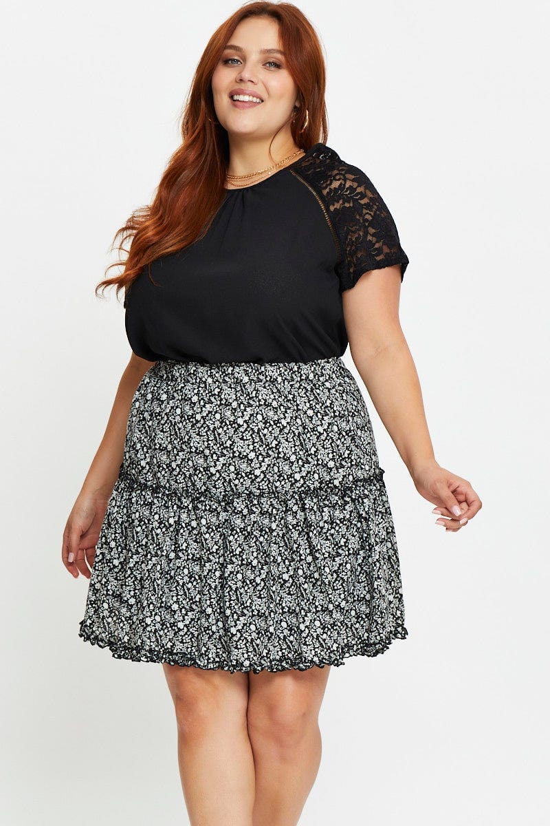 Floral Print Mini Skater Skirt Tie