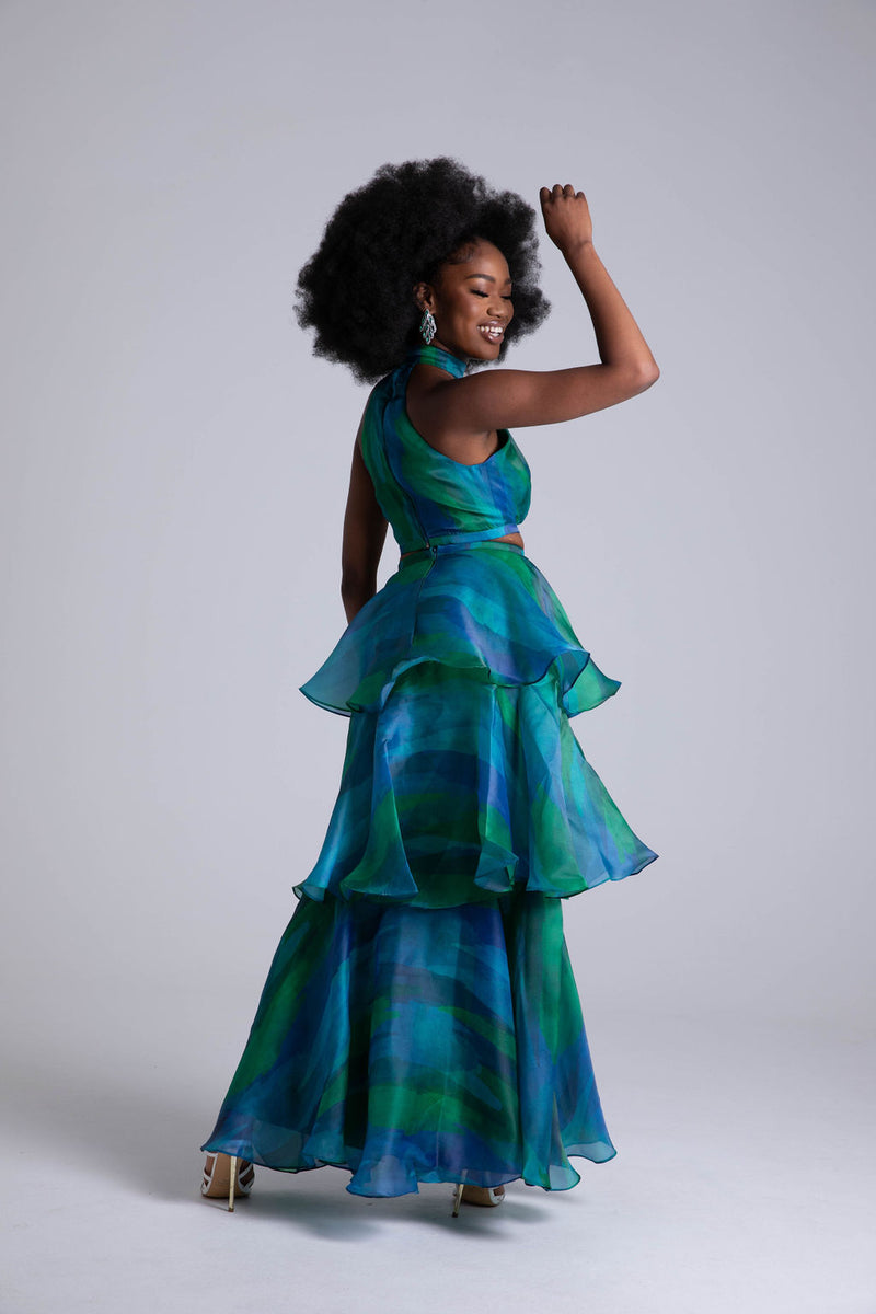 Faari Maxi Skirt in Aquarelle Blue Green