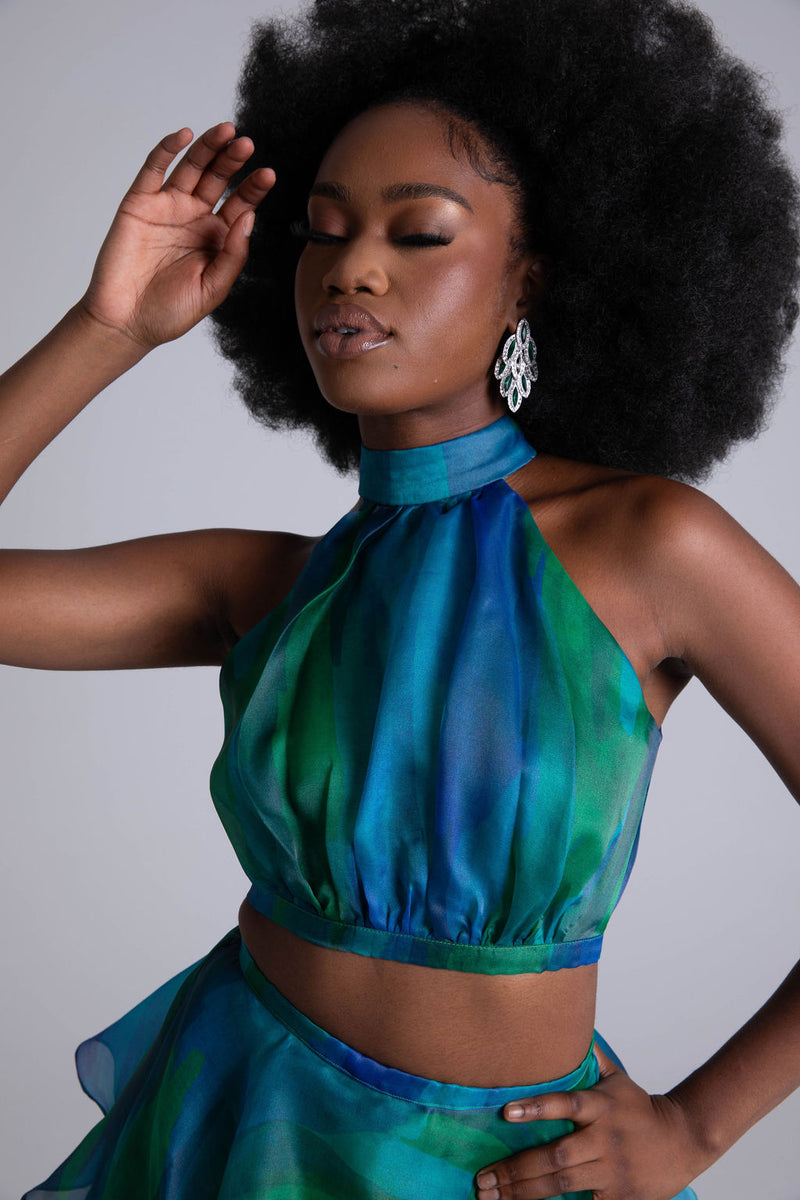 Faari Maxi Skirt in Aquarelle Blue Green