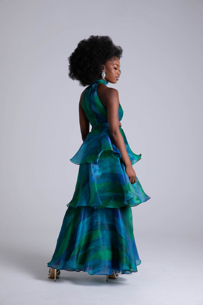 Faari Maxi Skirt in Aquarelle Blue Green