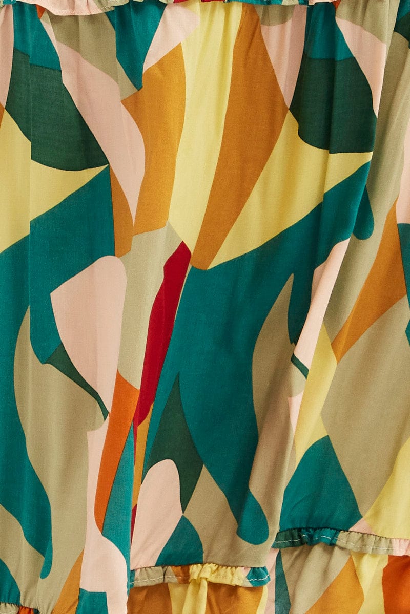 Print Midi Skirt Frill Detail Rayon