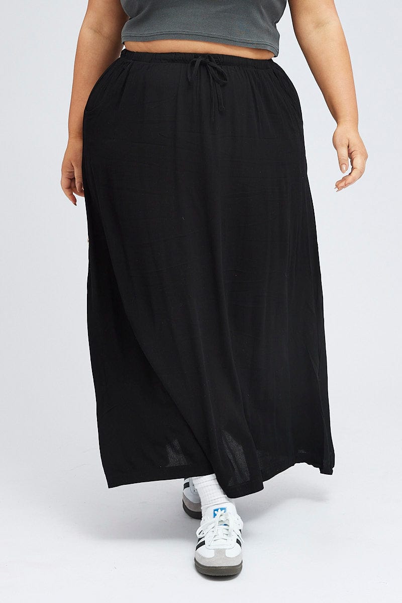 Black Maxi Skirt Long Side Tab Adjustable