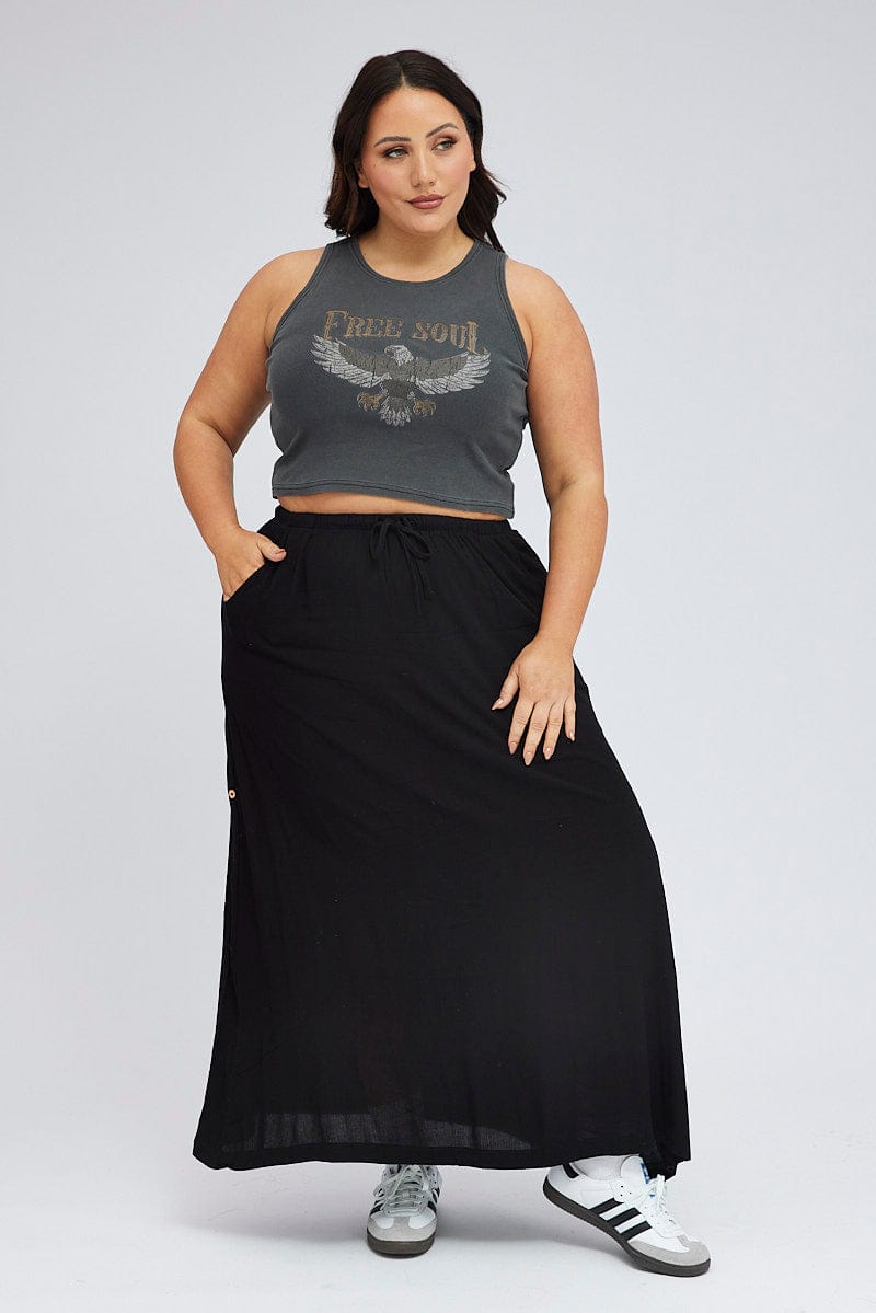 Black Maxi Skirt Long Side Tab Adjustable