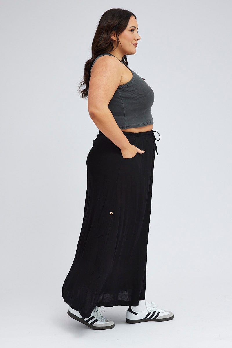 Black Maxi Skirt Long Side Tab Adjustable