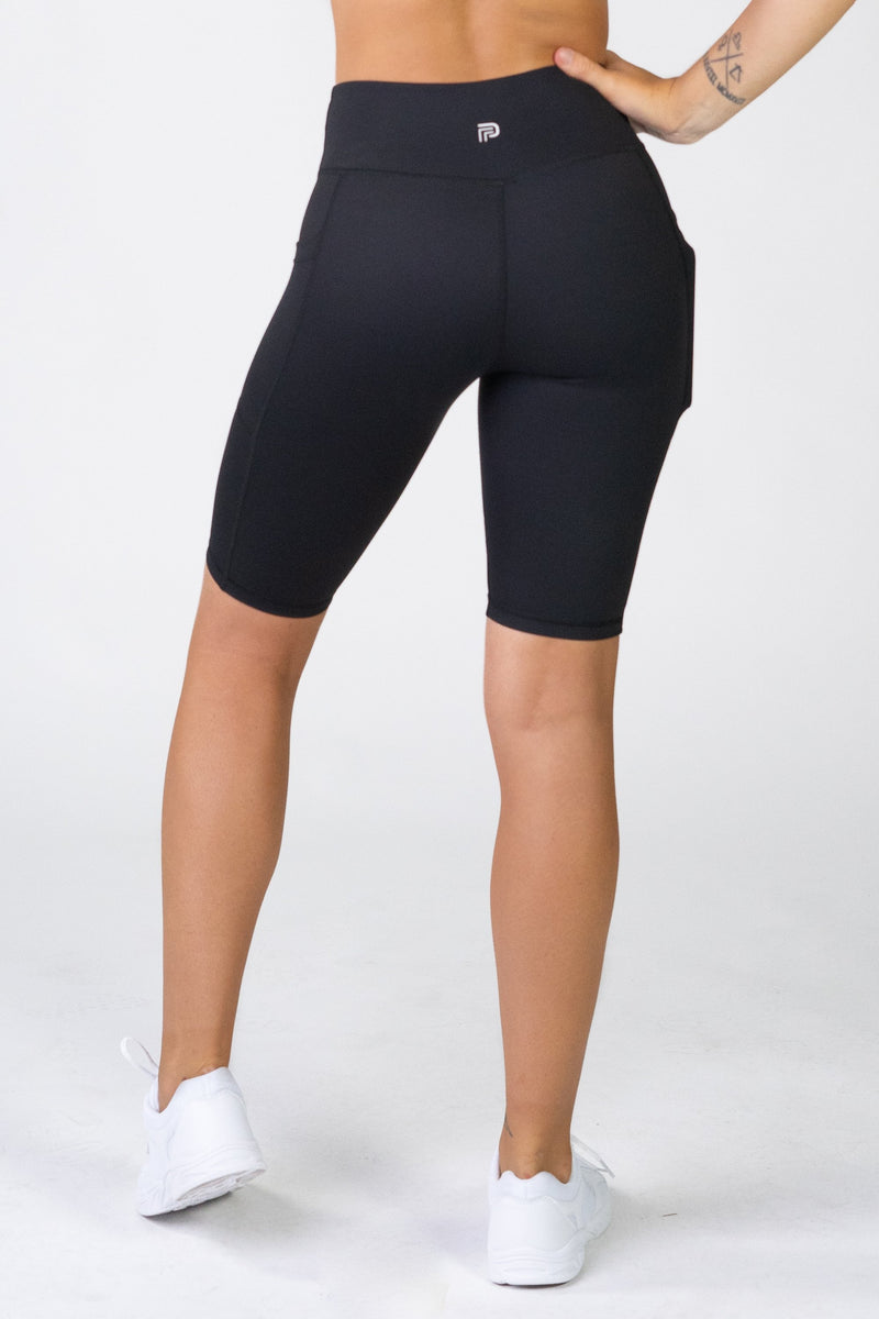High Rise Black Pocket Bike Shorts