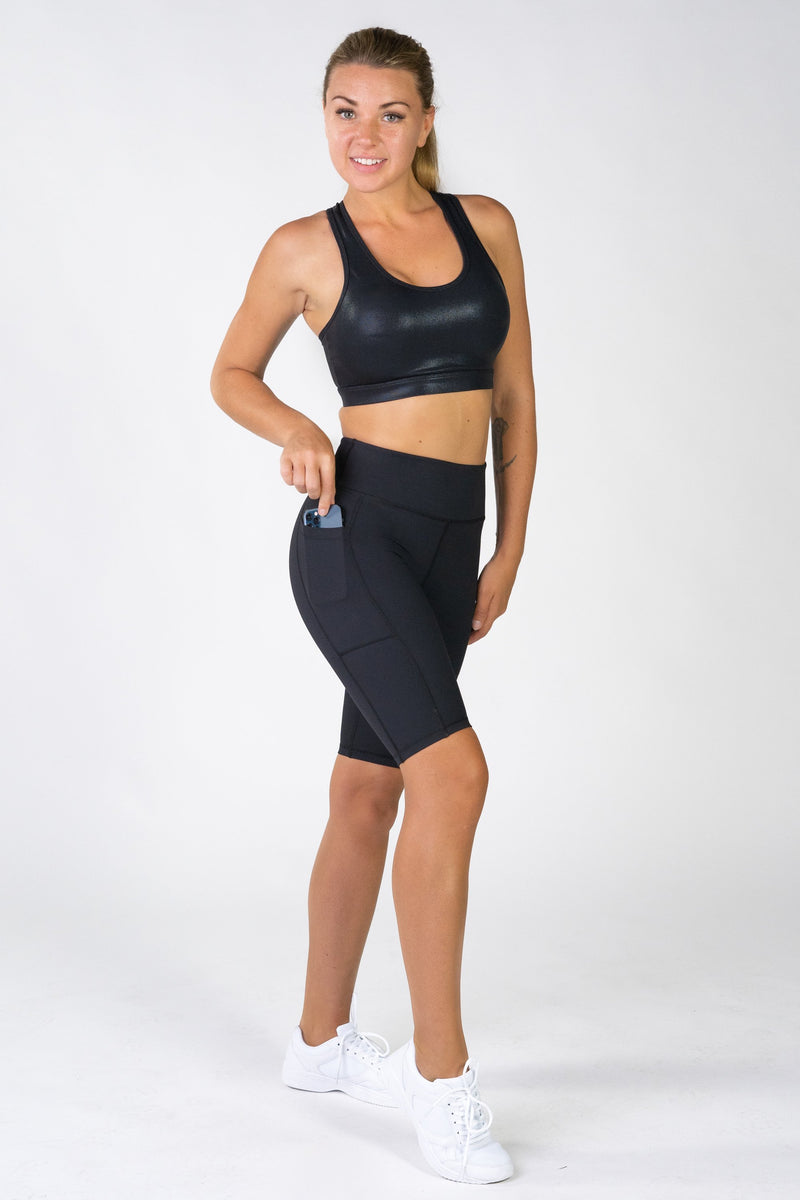High Rise Black Pocket Bike Shorts