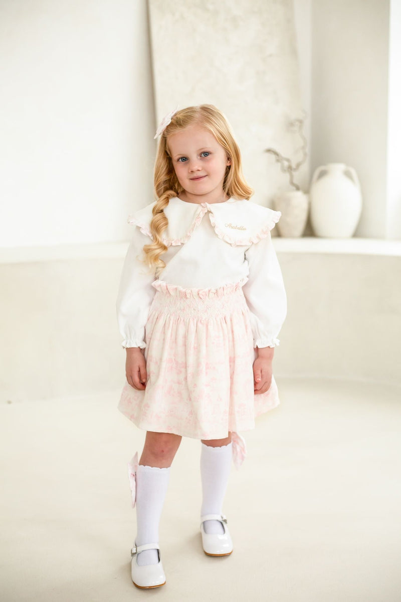 Girls Pink French Toile Cord Skirt and Top