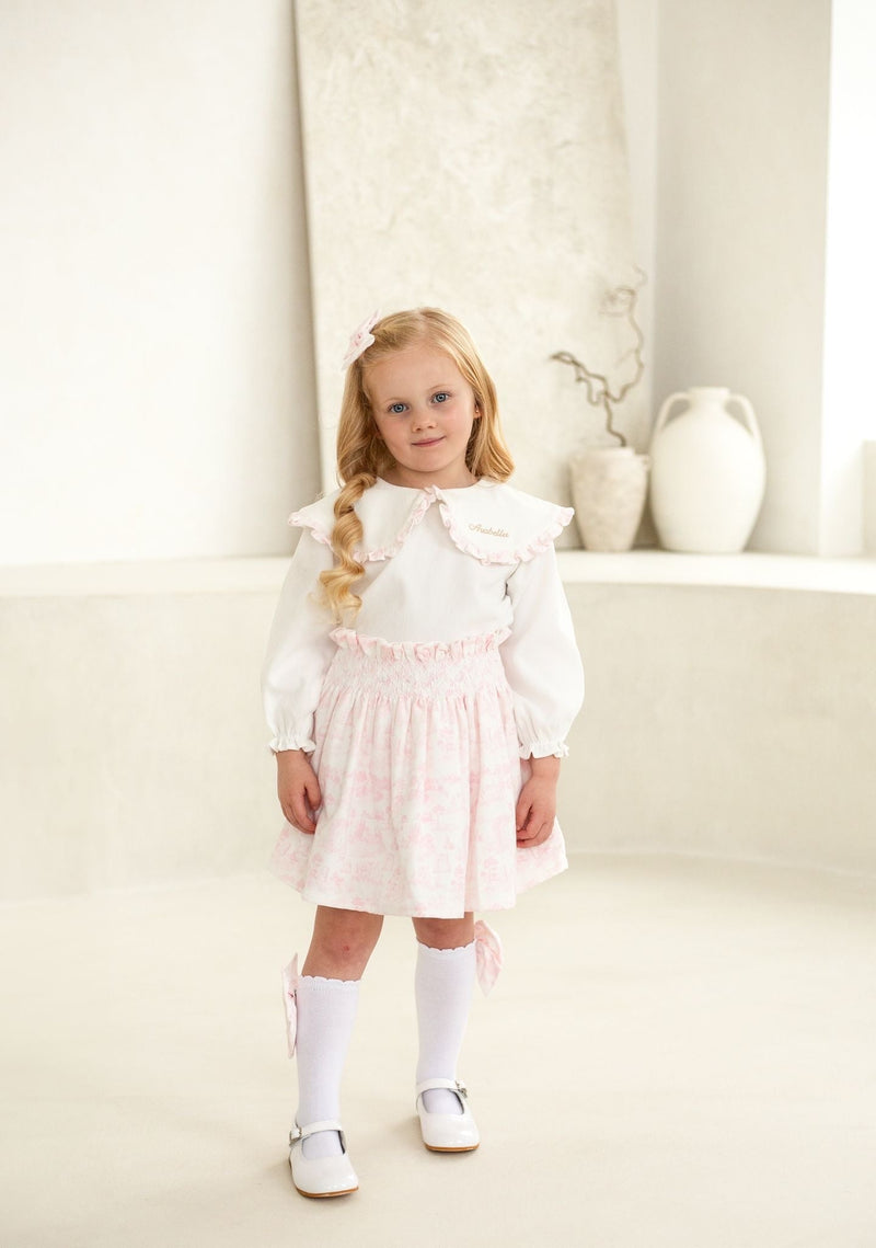 Girls Pink French Toile Cord Skirt and Top