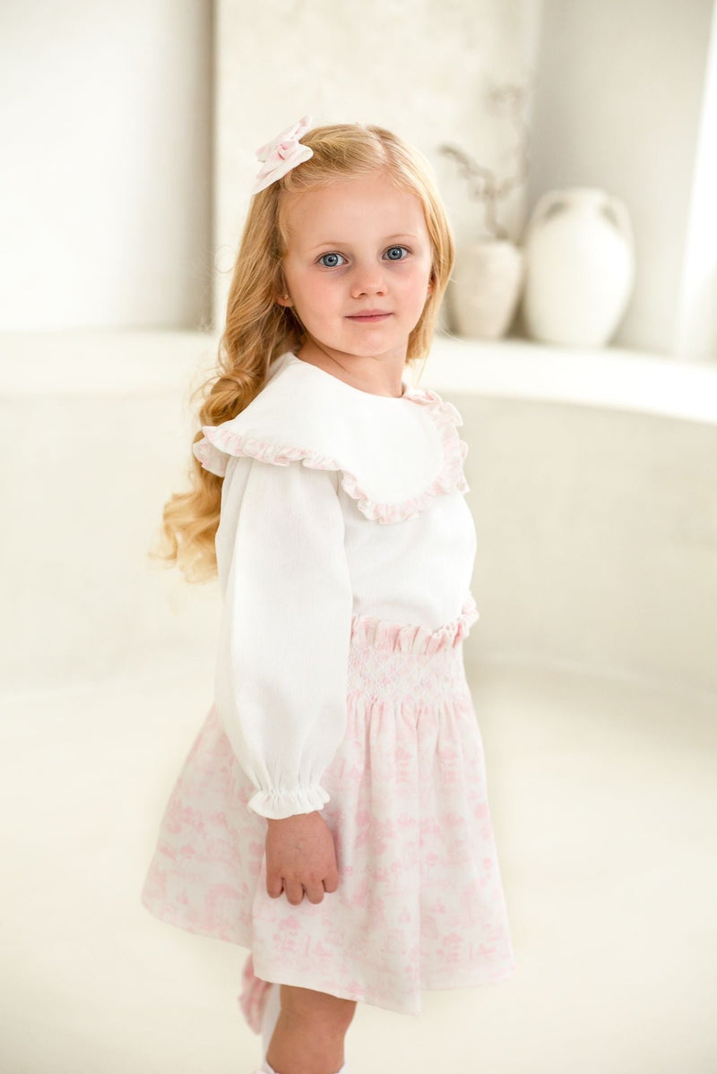 Girls Pink French Toile Cord Skirt and Top