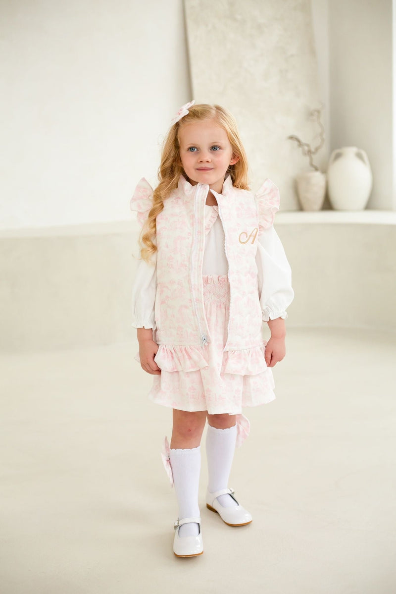 Girls Pink French Toile Cord Skirt and Top