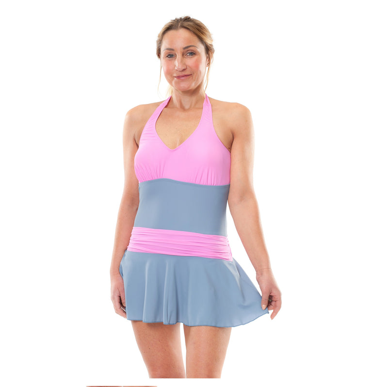 Kes-Vir Ladies Skirt Swimsuit in Silver/Cameo