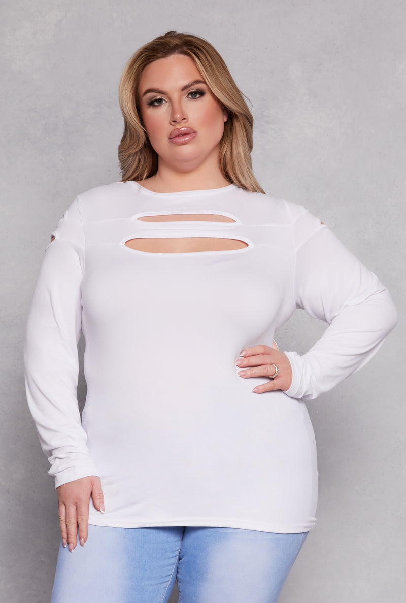 Plus Size Cut Out Detail Long Sleeve Top