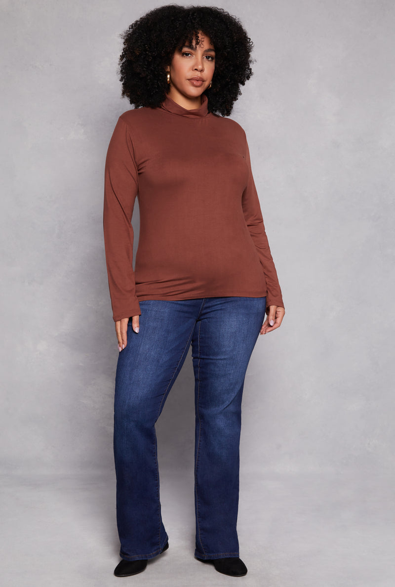 Plus Size Basic Soft Knit Turtleneck Top