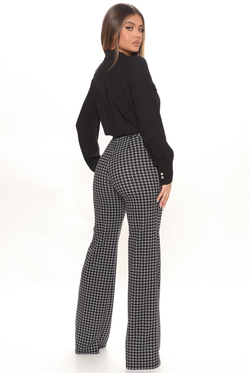 Victoria High Waist Dress Pant Houndstooth 35 - Black/Grey