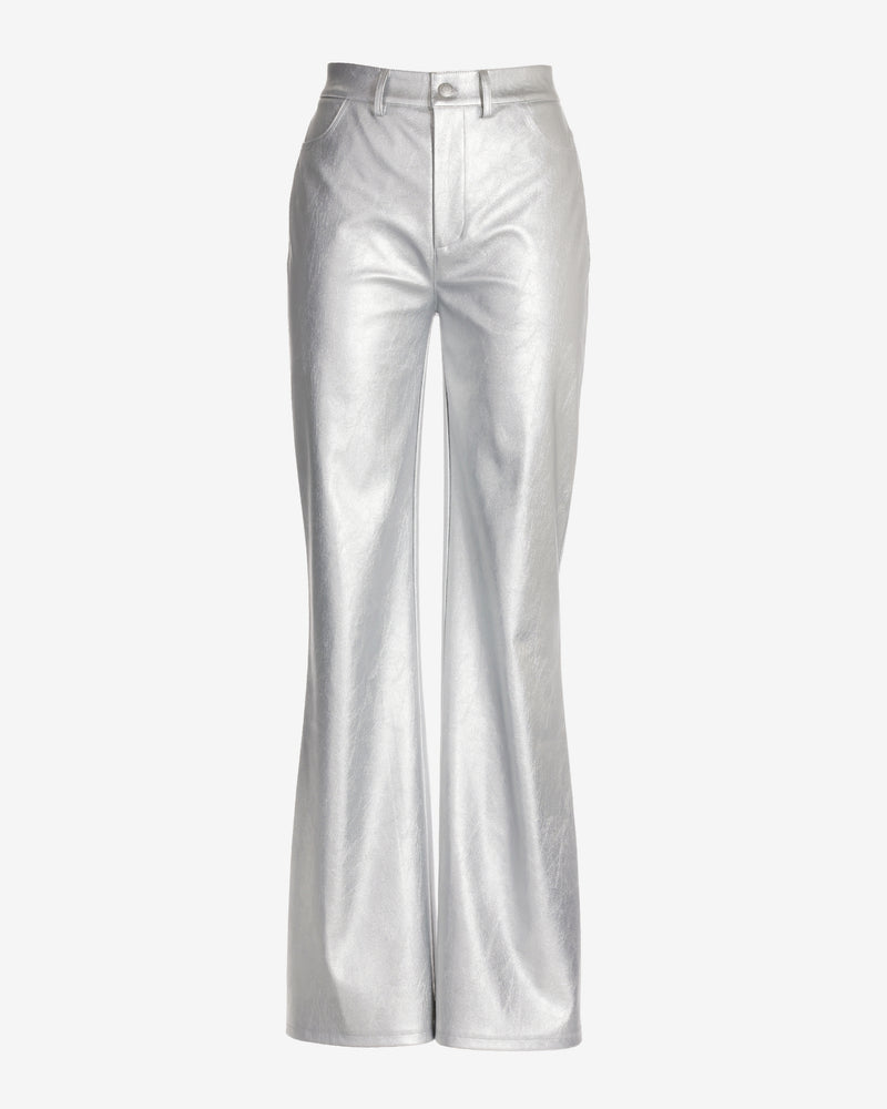 Malibu Faux Leather Wide Leg Five Pocket Pant Silver