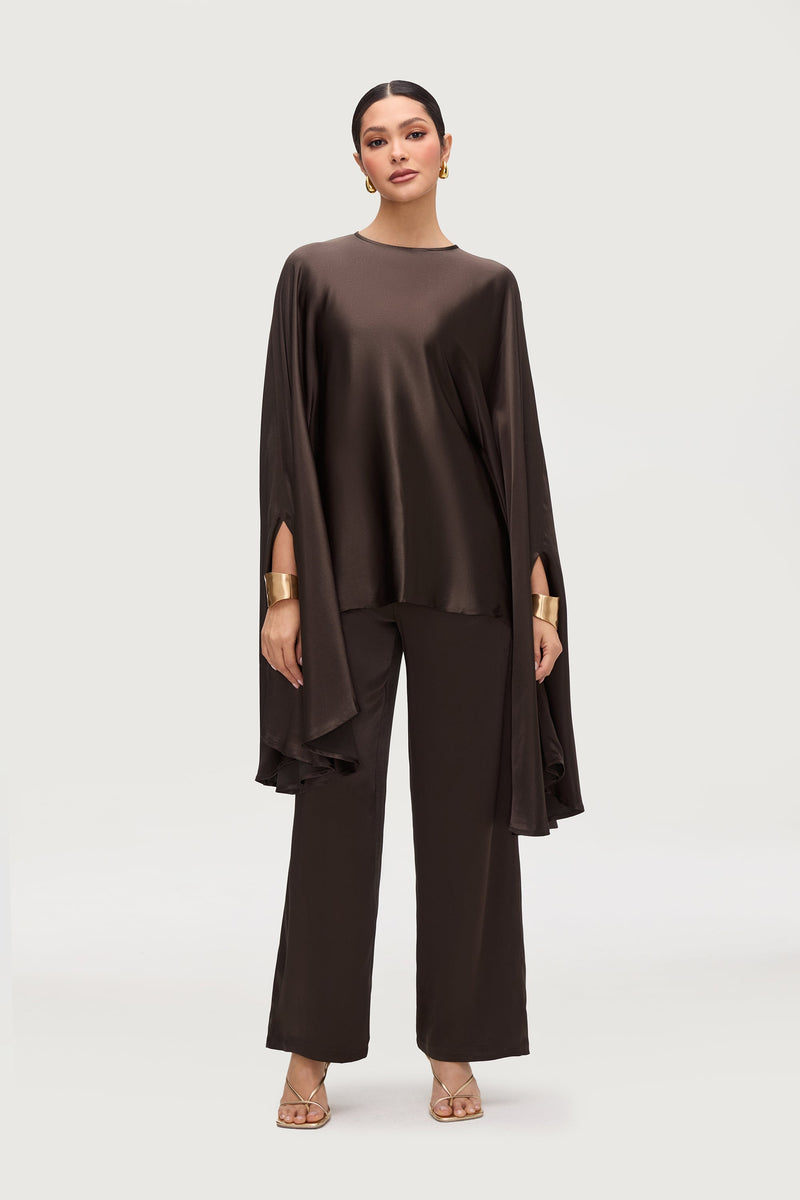 Razan Silk Wide Leg Pants - Black Forest