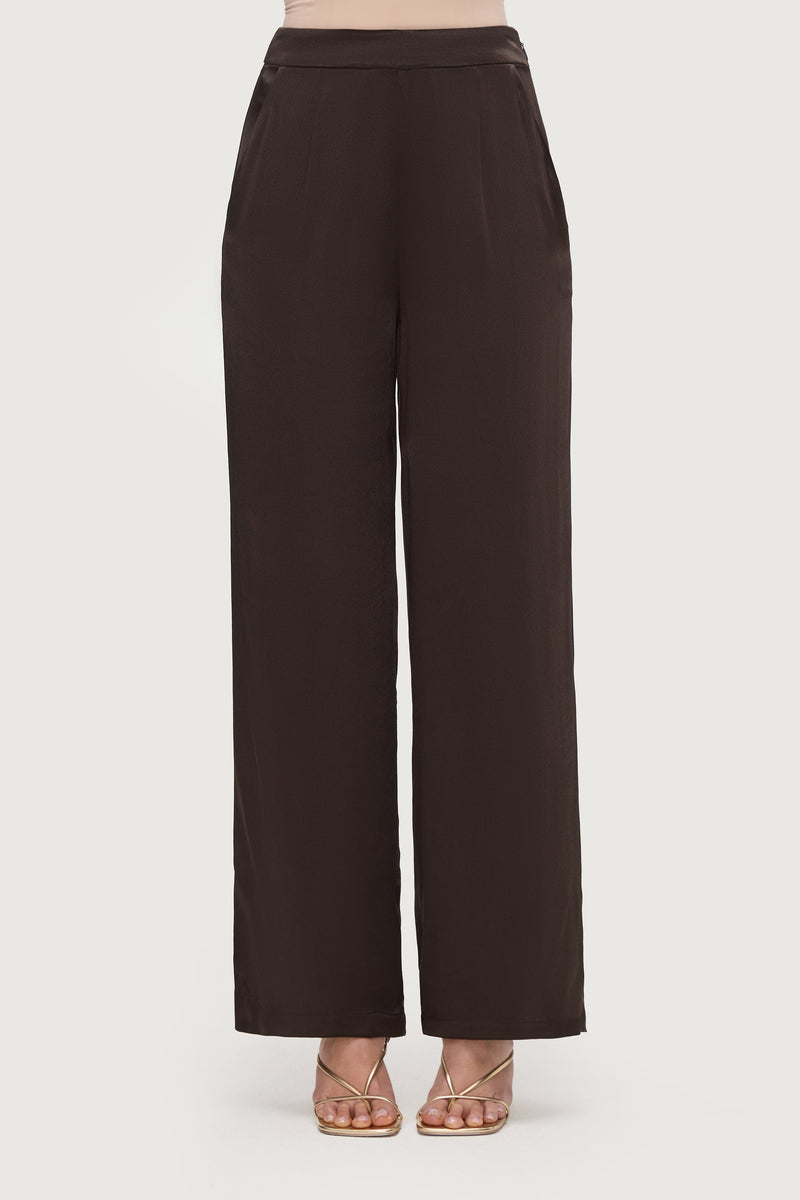 Razan Silk Wide Leg Pants - Black Forest