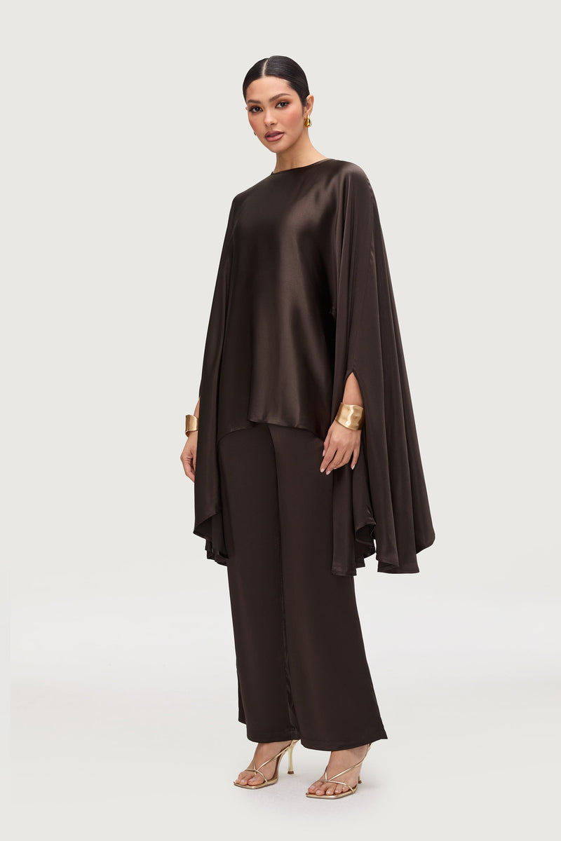 Razan Silk Wide Leg Pants - Black Forest