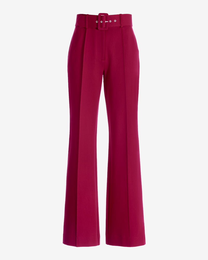 Malibu Belted Ponte High Waist Wide Leg Trouser Pant Rumba Red