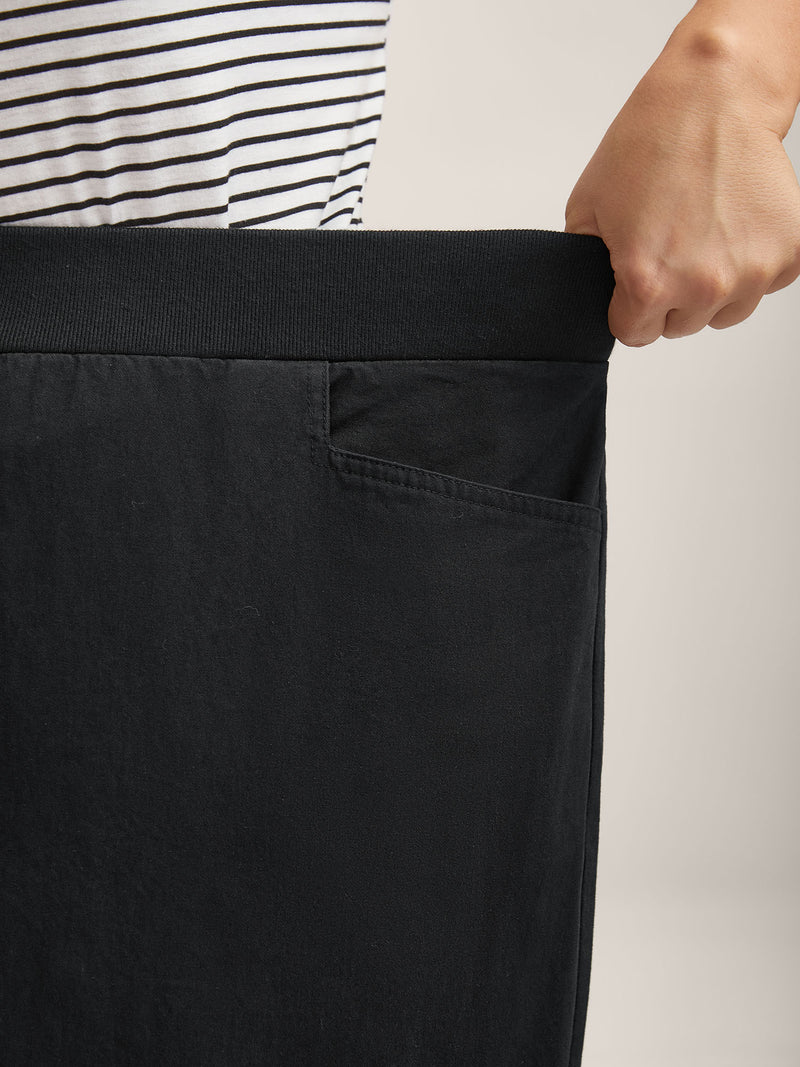 Cotton Threaded Spliced Wide-Leg Pants