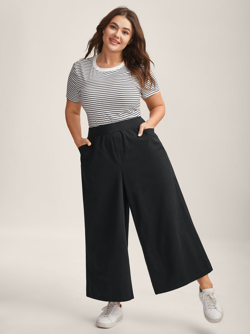 Cotton Threaded Spliced Wide-Leg Pants