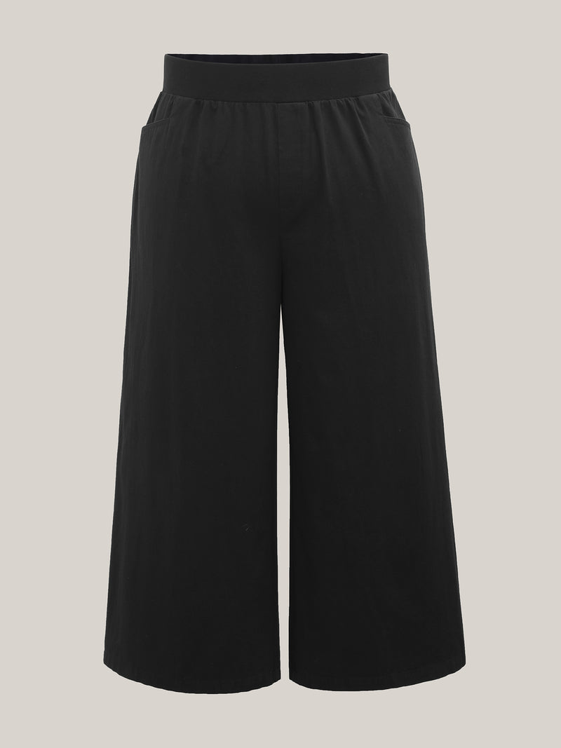 Cotton Threaded Spliced Wide-Leg Pants