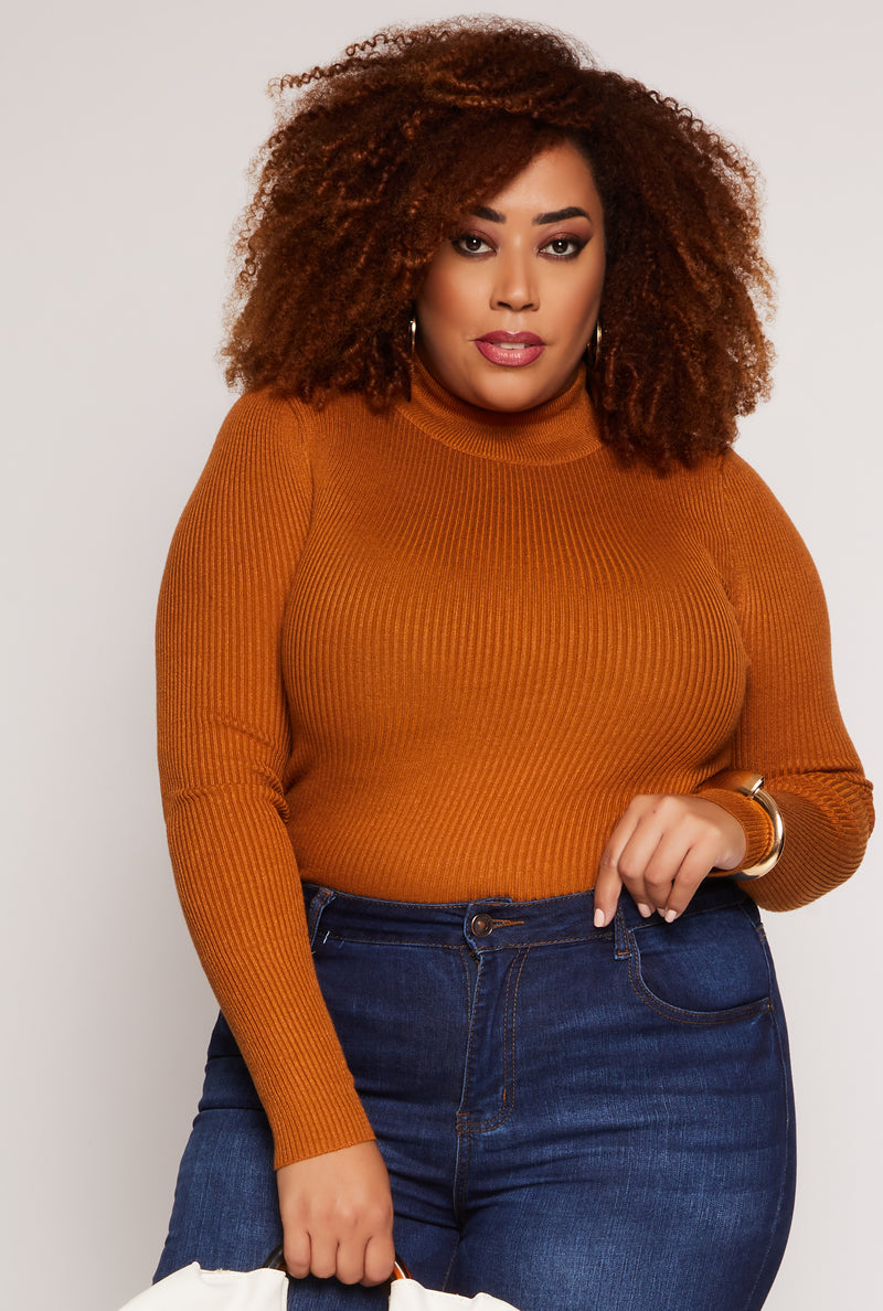 Plus Size Ribbed Mock Neck Top