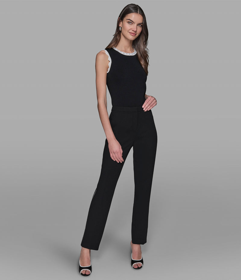 TAPERED PANTS WITH PIPING DETAIL