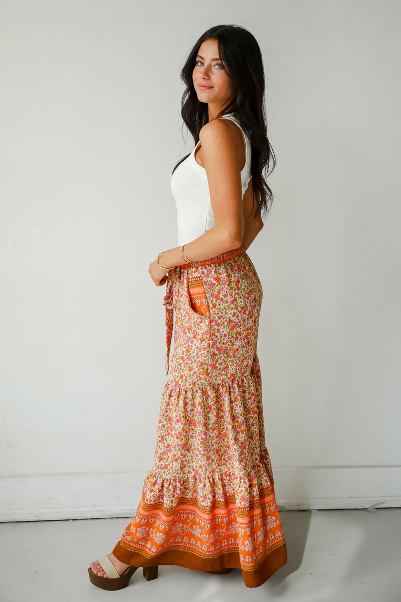 FINAL SALE - Trendsetting Choice Rust Floral Tiered Wide Leg Pants