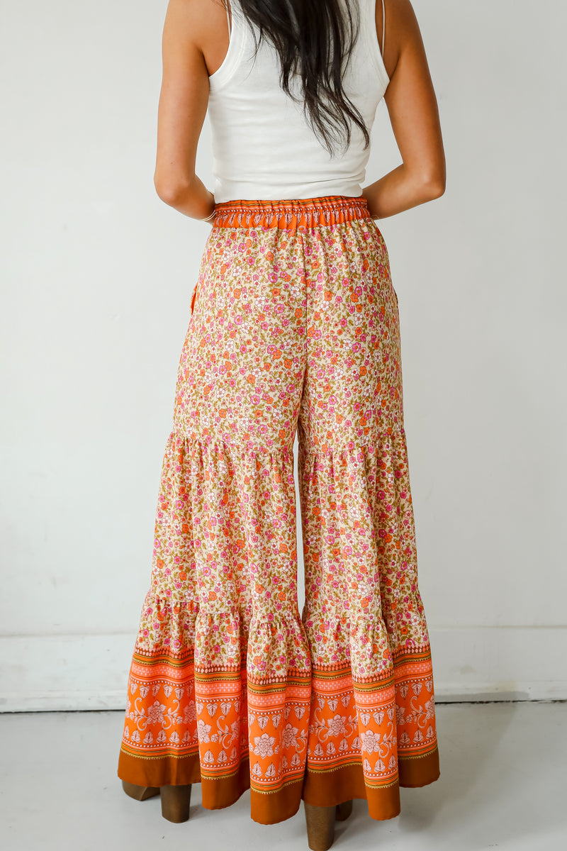 FINAL SALE - Trendsetting Choice Rust Floral Tiered Wide Leg Pants