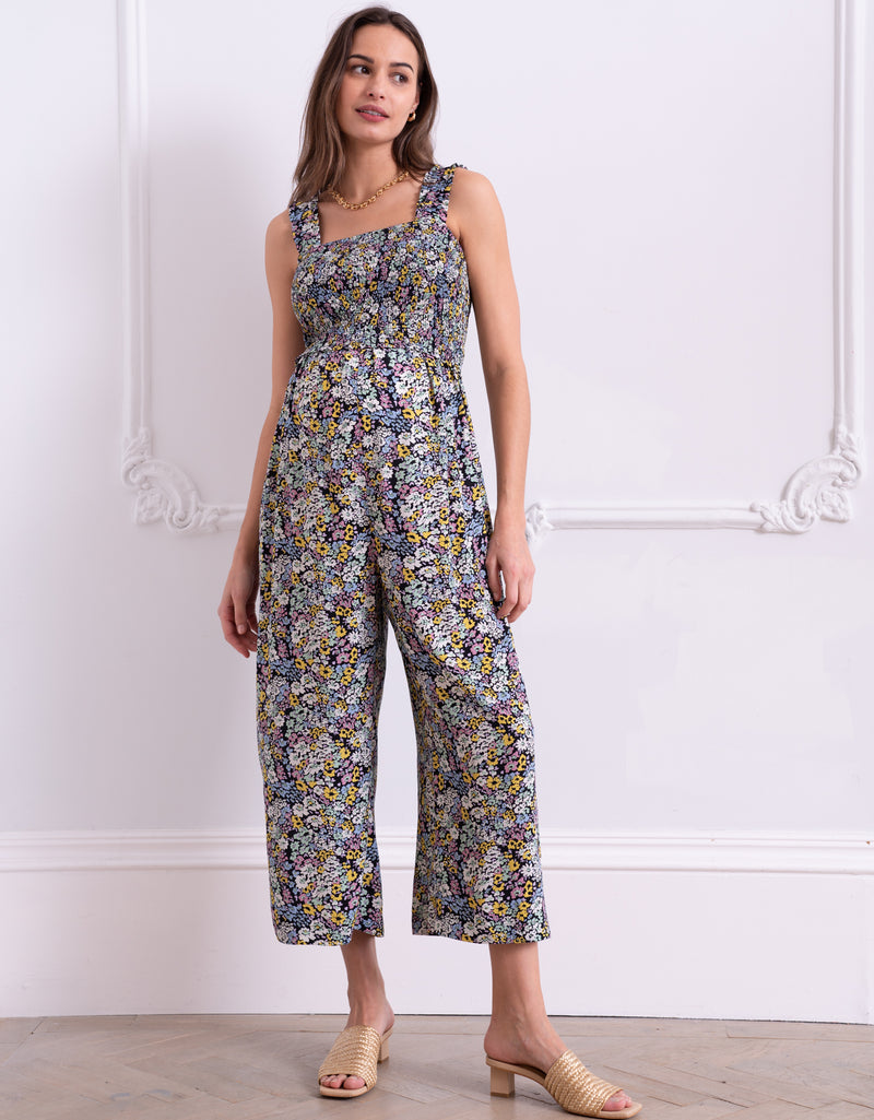Shirred Bodice Maternity-To-Nursing Jumpsuit