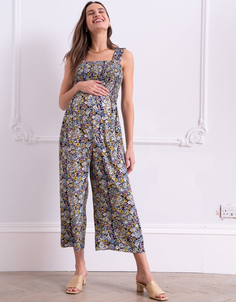 Shirred Bodice Maternity-To-Nursing Jumpsuit